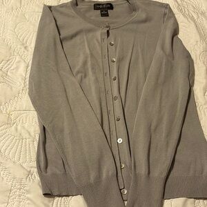 August Silk Cardigan Sweater Womens Sz m gray Button Front Minimalist